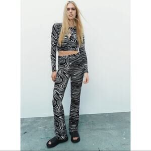 Zara Black White Jacquard Swirl Top Pants Two Piece Set.